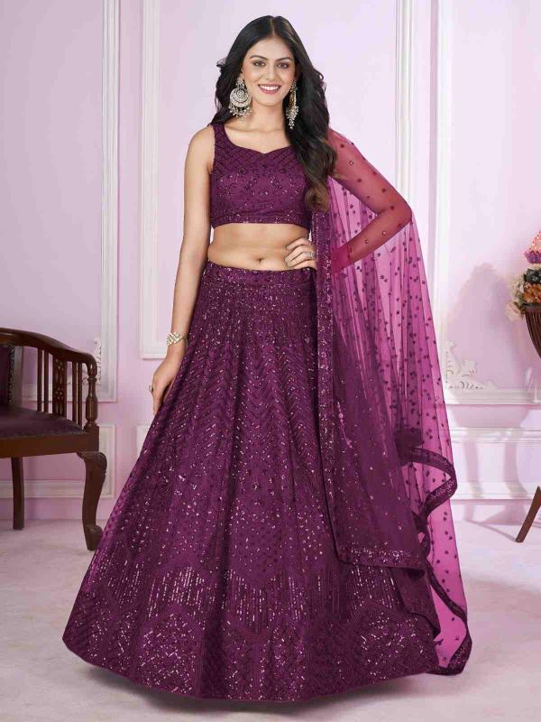 Vamika  Soft Net wine Lehenga choli for resellers in Kolkata